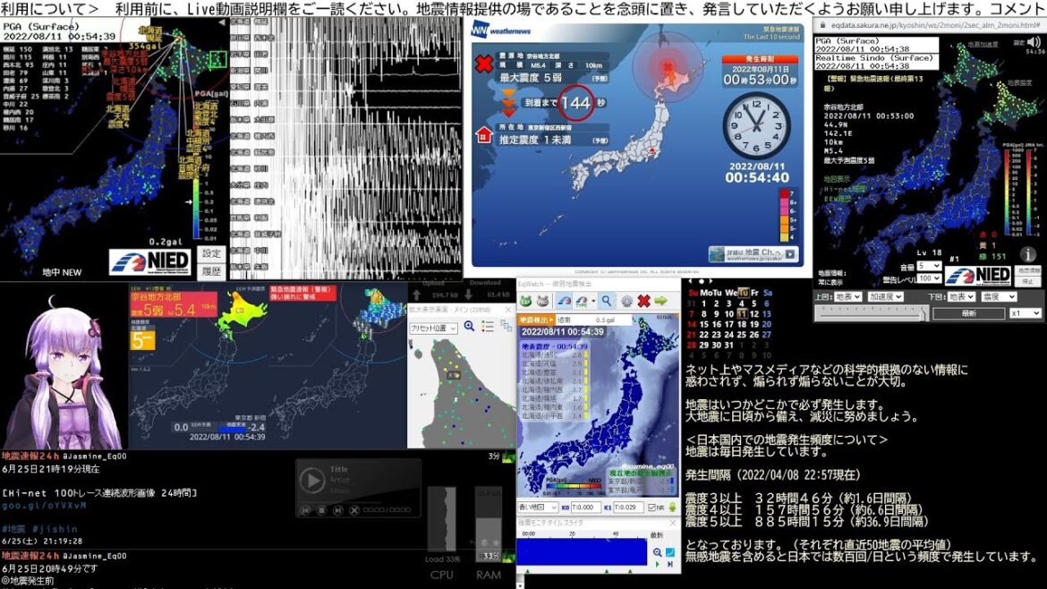 【緊急地震速報】2022/08/11 00:53発生 宗谷地方北部 M5.4 最大震度5強