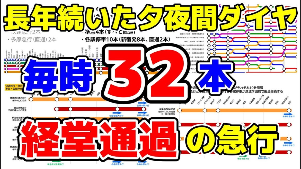 【複々線・毎時32本】経堂通過の急行 小田急線平日夕ラッシュダイヤ 改正前 長年続いた30分サイクル