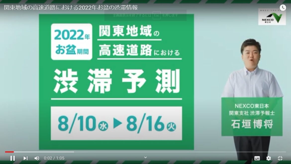 関東地域の高速道路における2022年お盆の渋滞情報