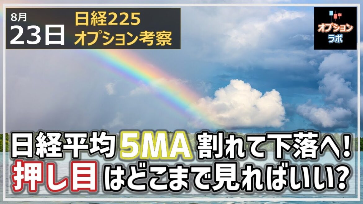 【日経225オプション考察】8/23 日経平均は5MA割れでいよいよ天井か!? 下落するならどこまでの下落を見ておけばいい？