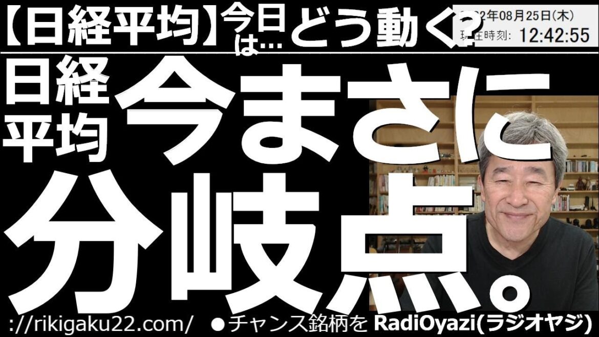 【日経平均－今日はどう動く？】日経平均は、今まさに分岐点！　前日の米市場は小幅上昇。ただ、明日のパウエルFRB議長のジャクソンホール講演を終えないと、相場は動かないだろう。そのあとは、恐らく上に行く？