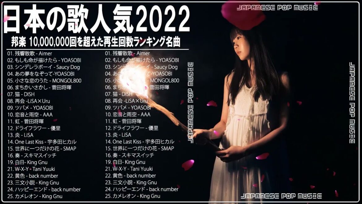2022 年 ヒット曲 ランキング💇💇日本の歌 人気 2022 (日本の音楽) 💇💇 菅田将暉、YOASOBI、優里 、King Gnu、宇多田ヒカル、DISH #JPM25822