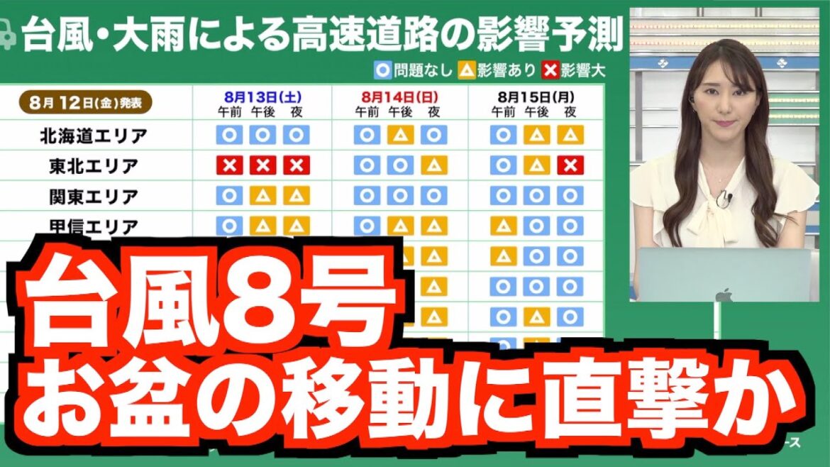 台風8号 お盆の移動に直撃か／大雨によるお盆期間中の交通機関への影響予測(12日更新)
