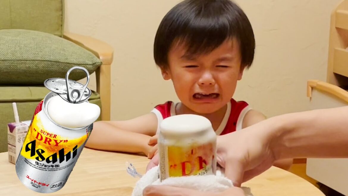 生ジョッキ缶にテンパる親子