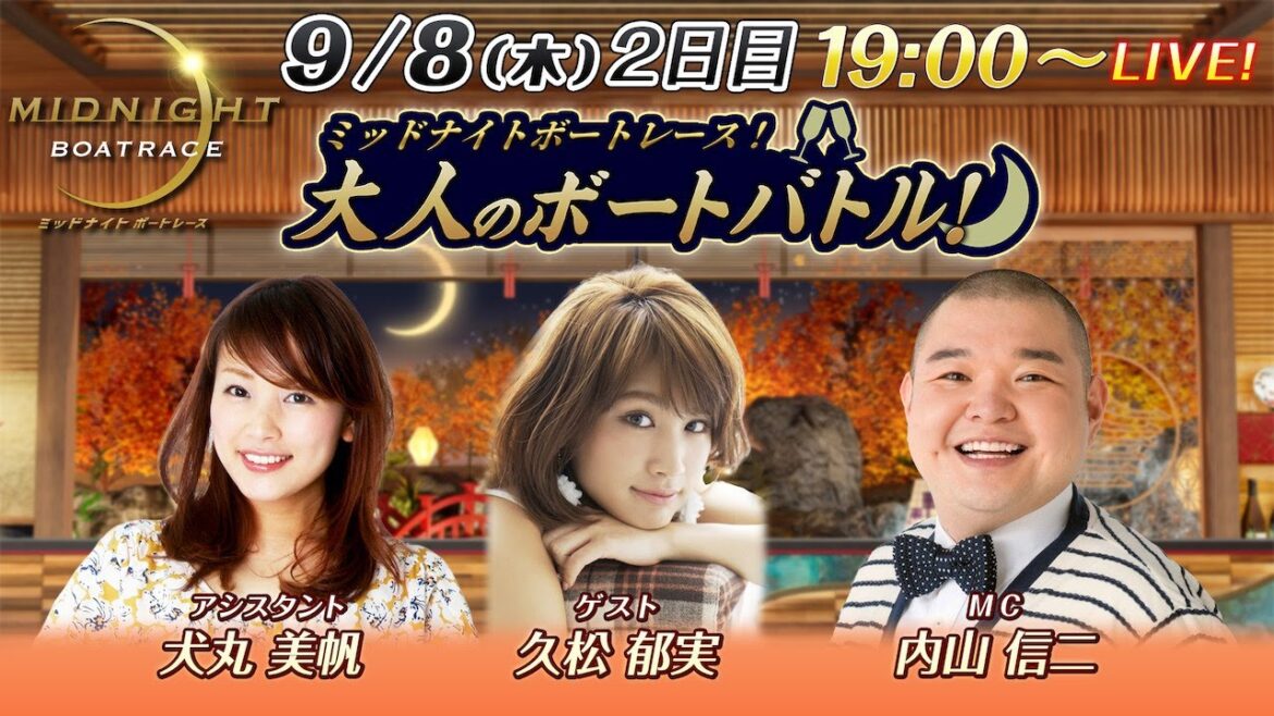 【MCに内山信二、ゲストはタレントの久松郁実！】ミッドナイトボートレース2022！大人のボートバトル！｜9月8日(木）19:00～｜ボートレース若松　二日目｜