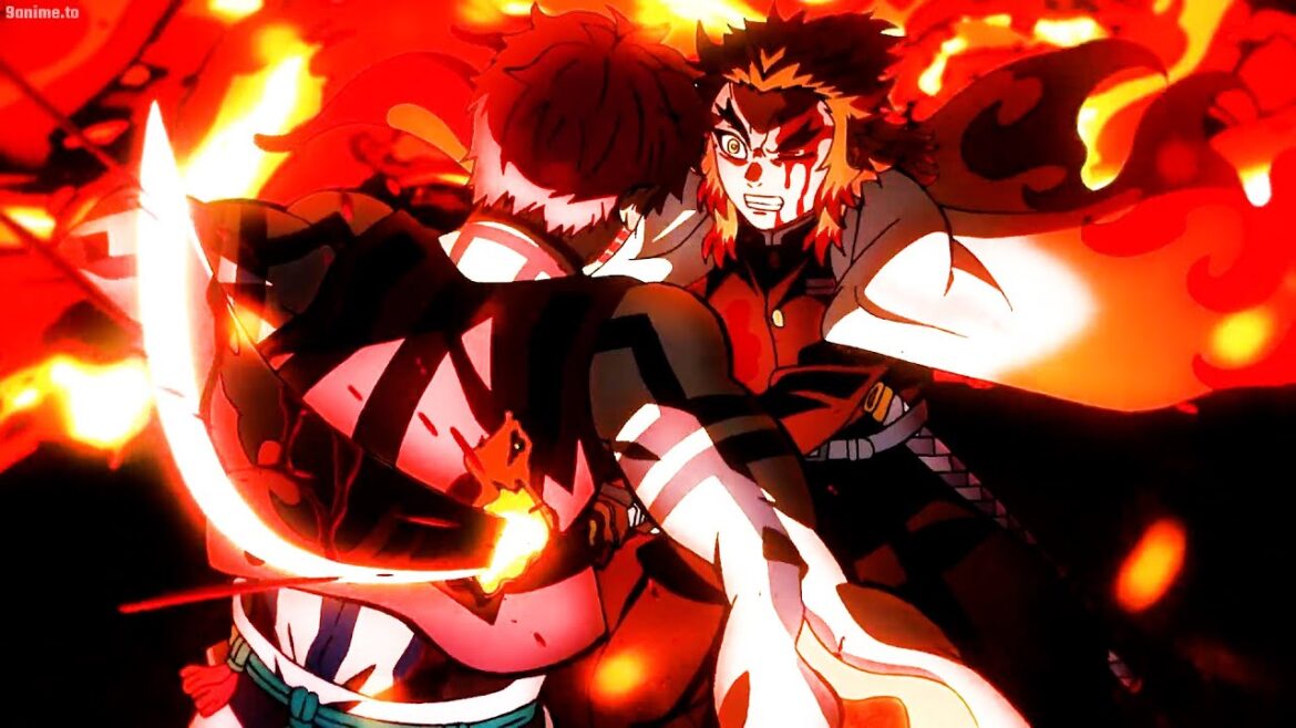 鬼滅の刃 - 煉獄杏寿郎は業火の剣で猗窩座の首を切り落とす, Rengoku Kyojuro fights to the death with Akaza