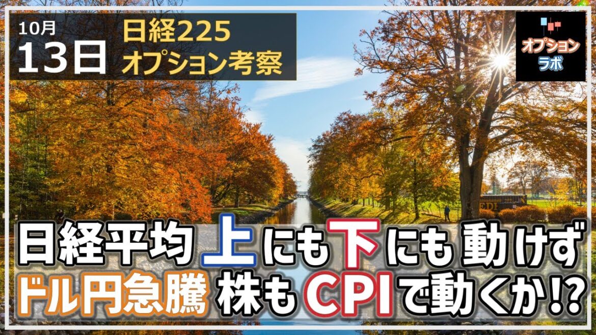 【日経225オプション考察】10/13 日経平均 上にも下にも動けず。ドル円が先に急騰、株もCPIで動くかも!?