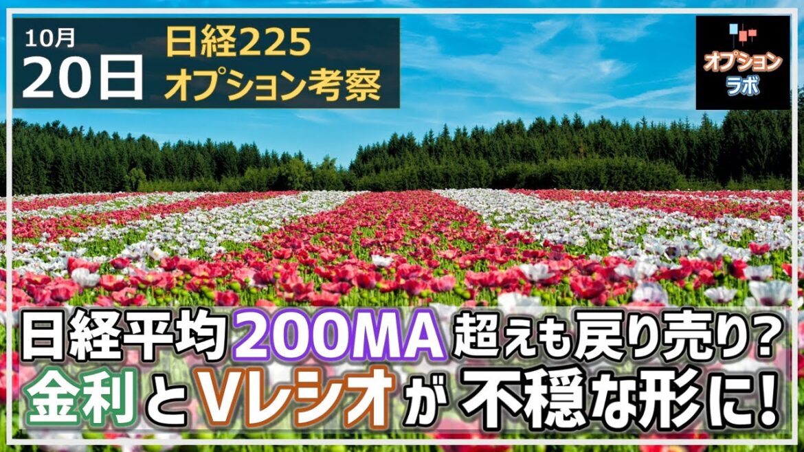 【日経225オプション考察】10/20 日経平均 200MA超えも戻り売りか？ 金利とVレシオの不穏なチャートに注意！