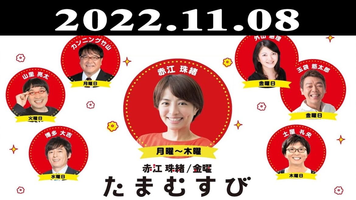 『赤江珠緒たまむすび』出演者 : 赤江珠緒/山里亮太 2022.11.08