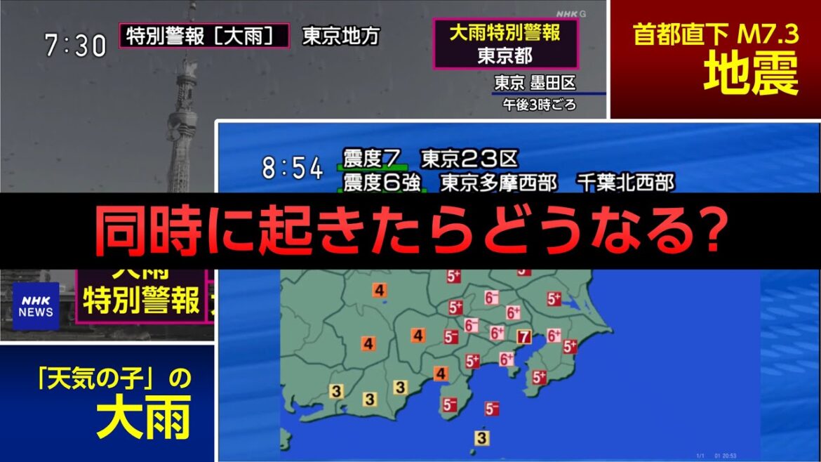 【東京終了】もしも「天気の子」の大雨と首都直下地震が同時に起きたらどうなる？ (大雨特別警報 / 緊急地震速報シミュレーション NHKニュース)