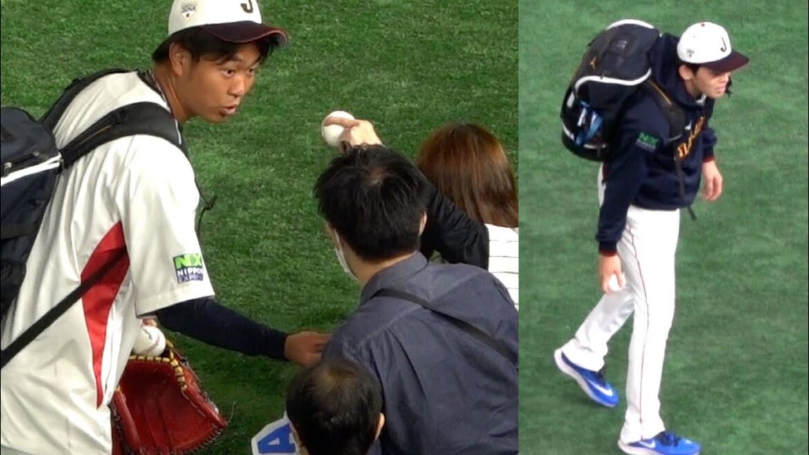 中日高橋宏斗、ロッテ佐々木朗希 ファンサービス　～試合前の選手達～ 2022/11/6　【侍JAPAN強化試合2022】