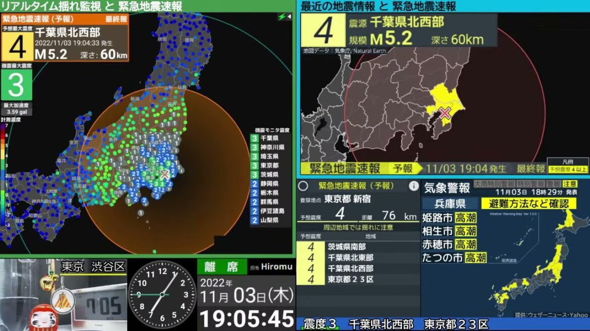 【地震】千葉県北西部 震度3 M5.0 (2022/11/03 19:04ごろ 切り抜きアーカイブ) 【地震】千葉県北西部 震度3 M5.0 (2022/11/03 19:04ごろ 切り抜きアーカイブ)