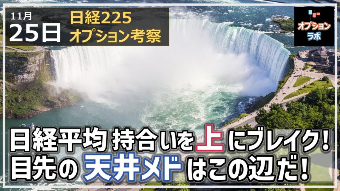 【日経225オプション考察】11/25 日経平均は三角持ち合いを上にブレイク！ 目先の天井メドはこの辺だ！