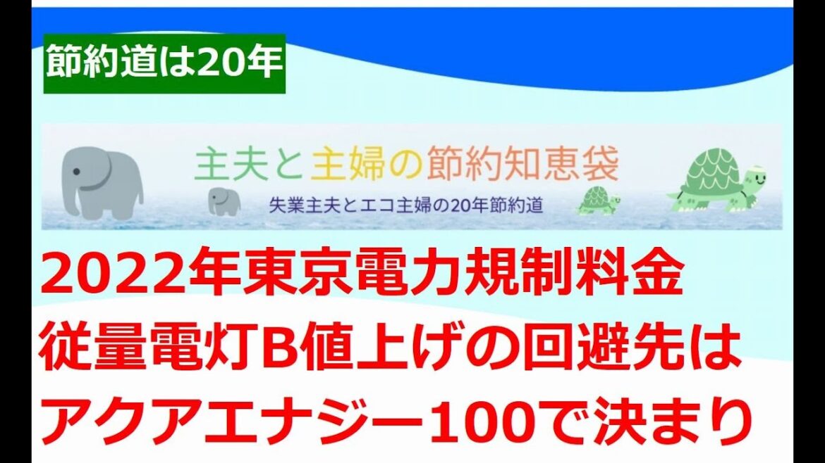 2022年東京電力規制料金（従量電灯B）値上げの回避先はアクアエナジー100で決まり