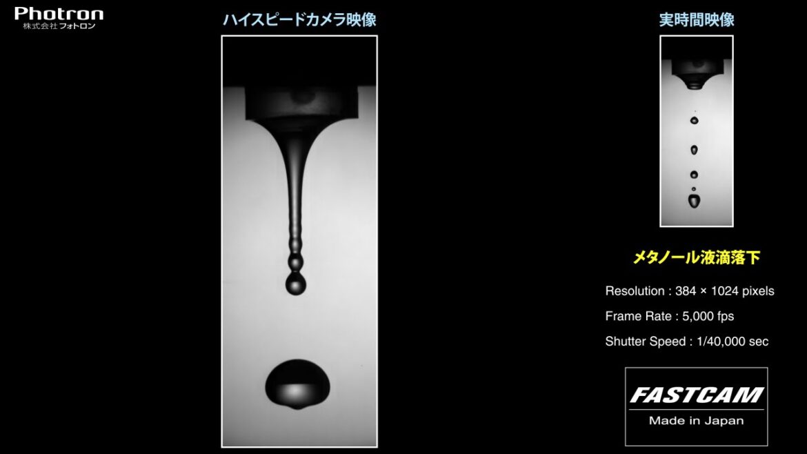 「メタノールの液滴落下」のスローモーション映像