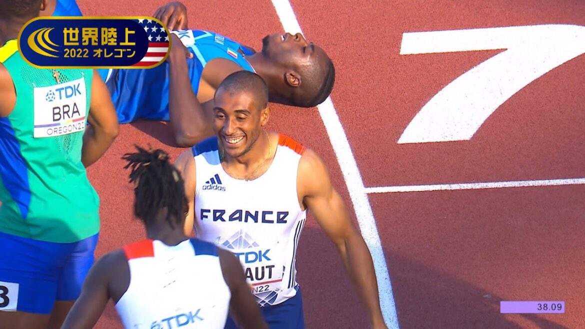 【世界陸上オレゴン 男子4×100mリレー 予選2組】フランスが1着で決勝進出