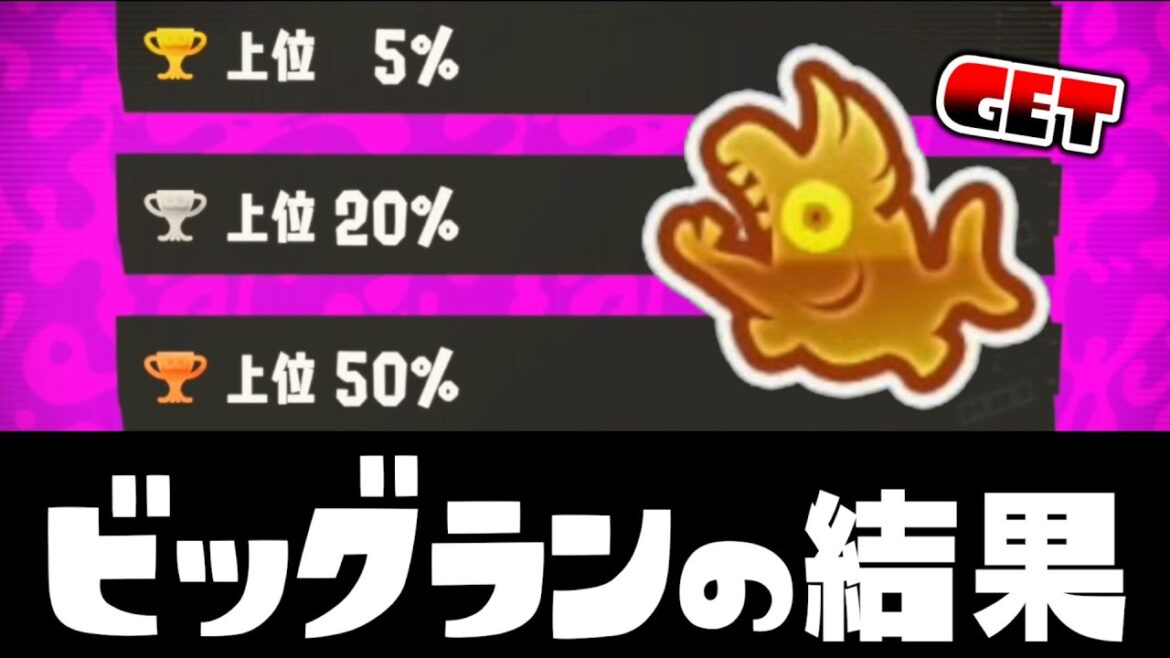 【任天堂さんありがとう】ビックランの結果が出たぞ！金のバッジと置物は金イクラ何個以上からもらえるのか？【スプラトゥーン３】