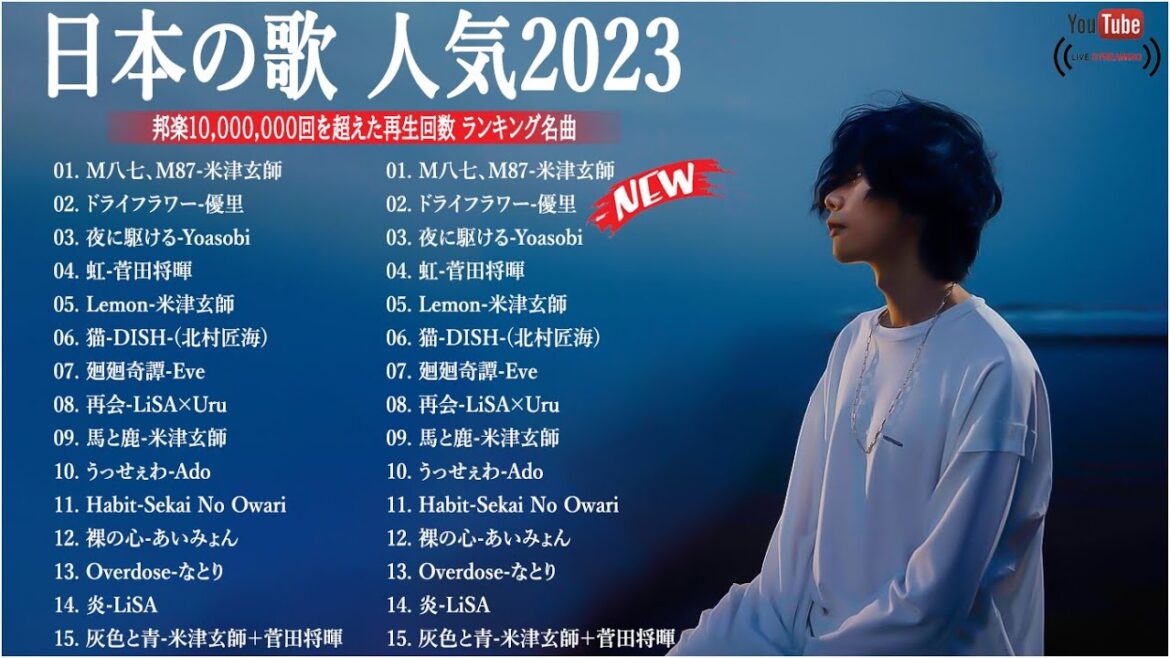 【広告なし 】音楽 ランキング 最新 2023🍁有名曲J-POPメドレー【2023年最新版】優里、YOASOBI、菅田将暉、あいみょん、LiSA×Uru、SEKAI NO OWARI、Aimer