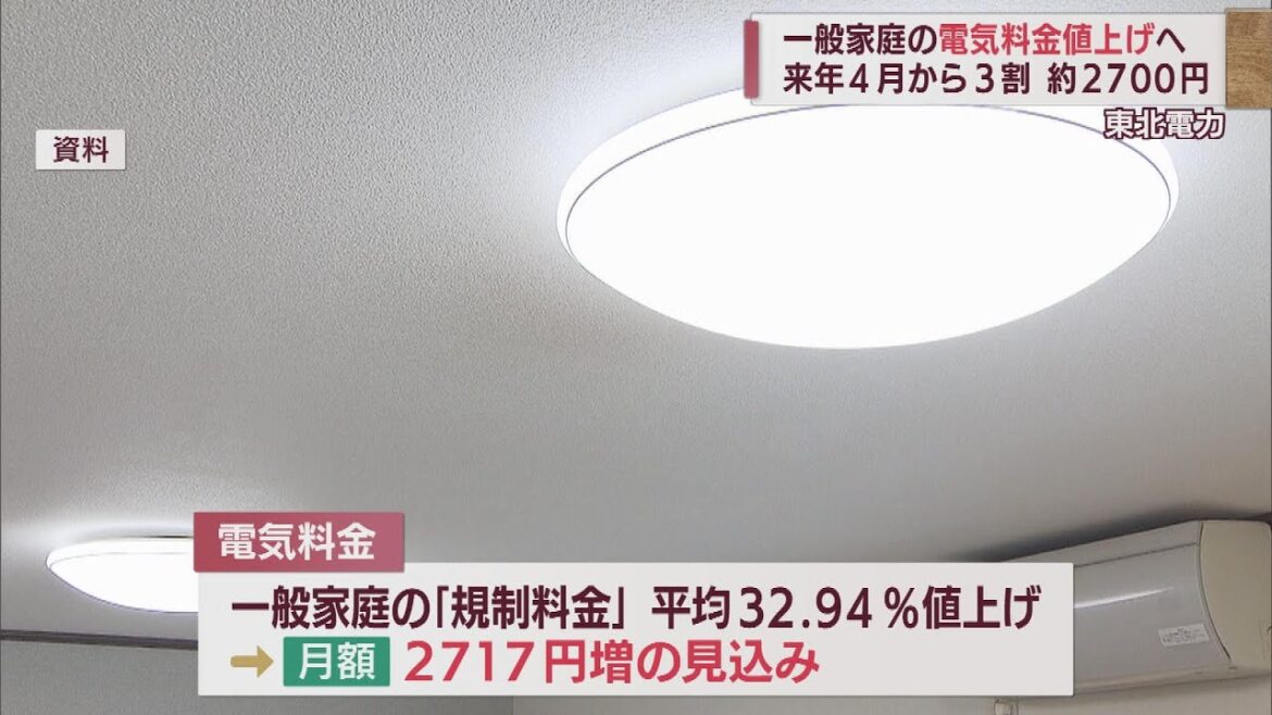 家計に打撃…東北電力が来年4月から電気料金値上げへ 一般家庭で月額2700円余りの値上げ　スーパーJにいがた11月24日OA