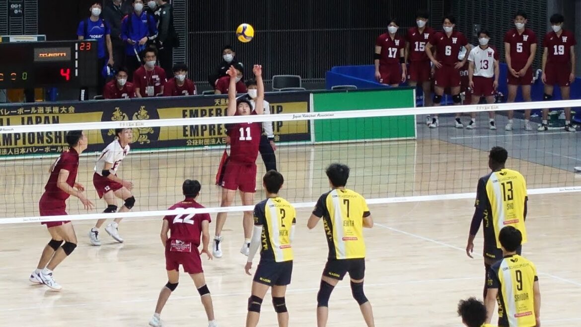 水町泰杜 中島明良 早稲田大学 vs 堺ブレイザーズ 第2セット 天皇杯2022 男子バレーボール