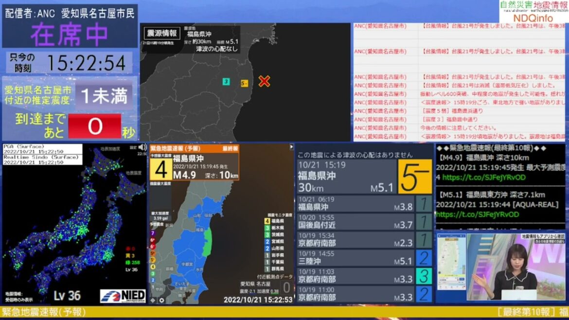 福島県沖 最大震度5弱 2022年10月21日 15時19分頃発生