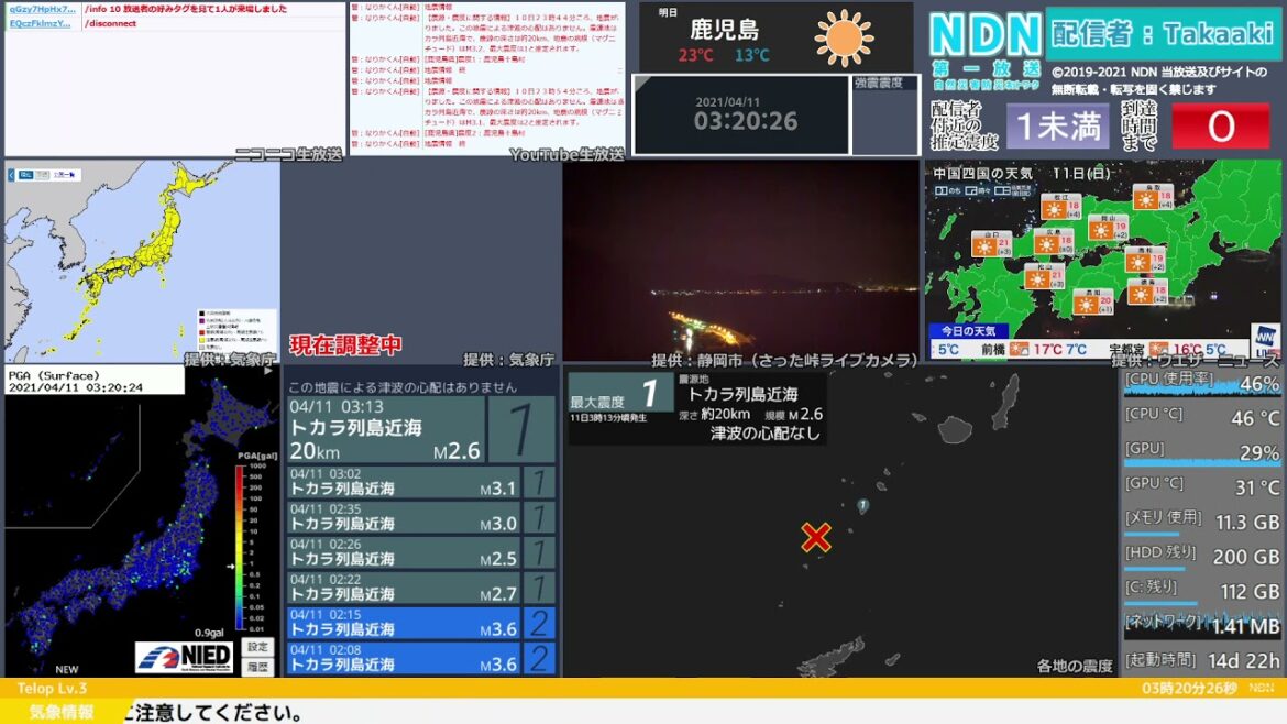 【緊急地震速報（発表なし）】トカラ列島近海　最大震度3