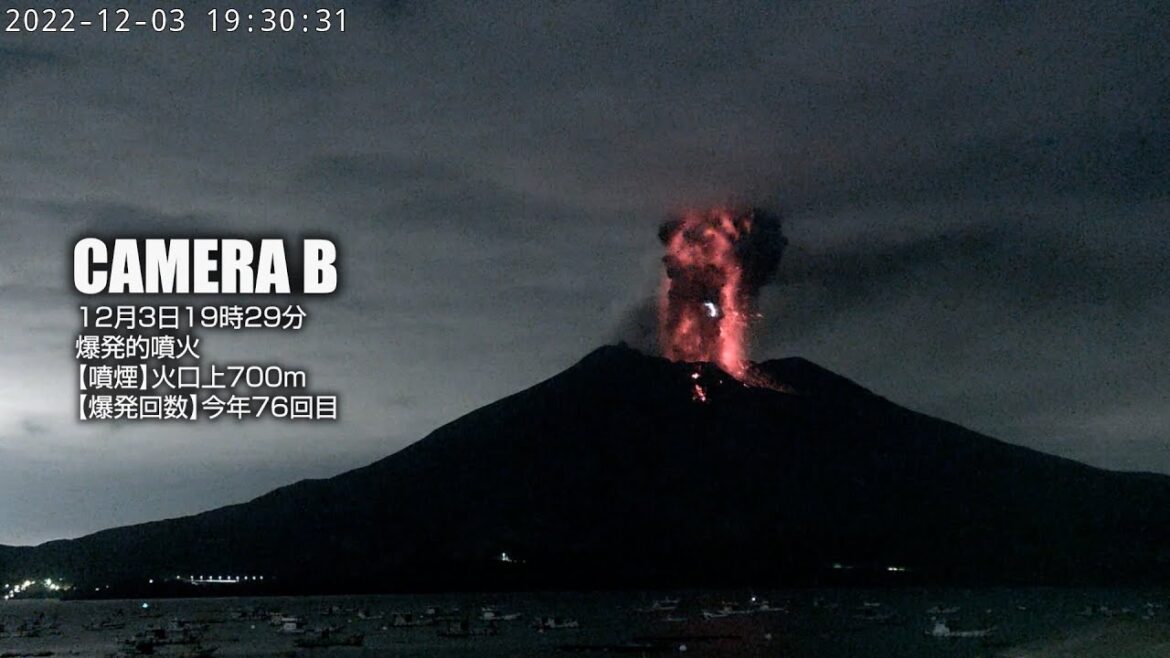 2022年12月3日 19:29 桜島 爆発的噴火 700m / Sakurajima Explosive Eruption
