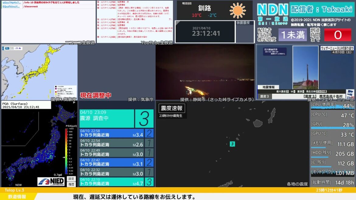 【緊急地震速報（発表なし）】トカラ列島近海　最大震度3
