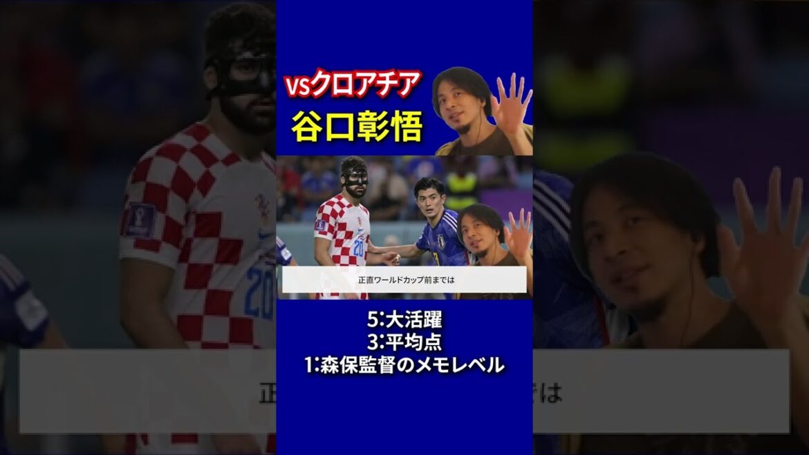 【サッカー日本代表】日本vsクロアチア 採点 谷口彰悟 編 【ひろゆきとワールドカップ考察】#Shorts