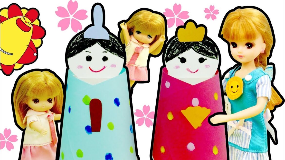 リカちゃん ニコニコようちえんでひな祭りパーティー！ひな人形を紙コップ、 お料理も粘土でつくるよ♪♪  おままごと ごっこ遊び おゆうぎ 工作  DIY★サンサンキッズTV★