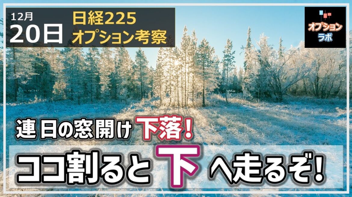 【日経225オプション考察】12/20 日経平均は連日の窓開け下落の動きに！ ココを割ると下へ走るぞ！