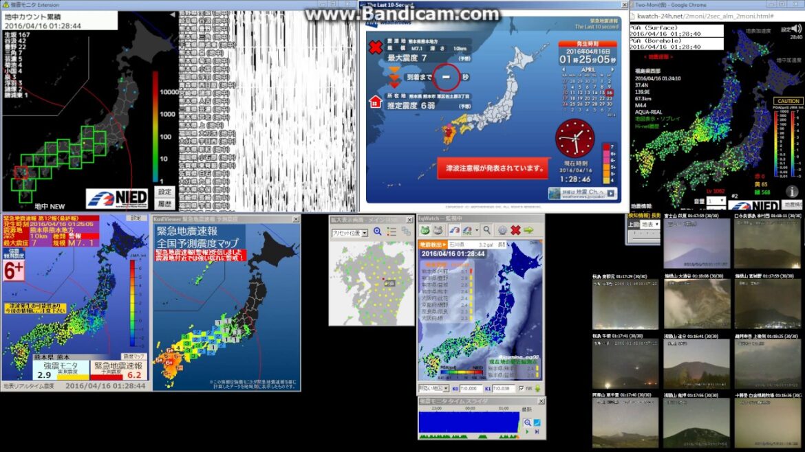 【緊急地震速報】2016/04/16 01:25:05発生  熊本県熊本地方 M7.3 最大震度7