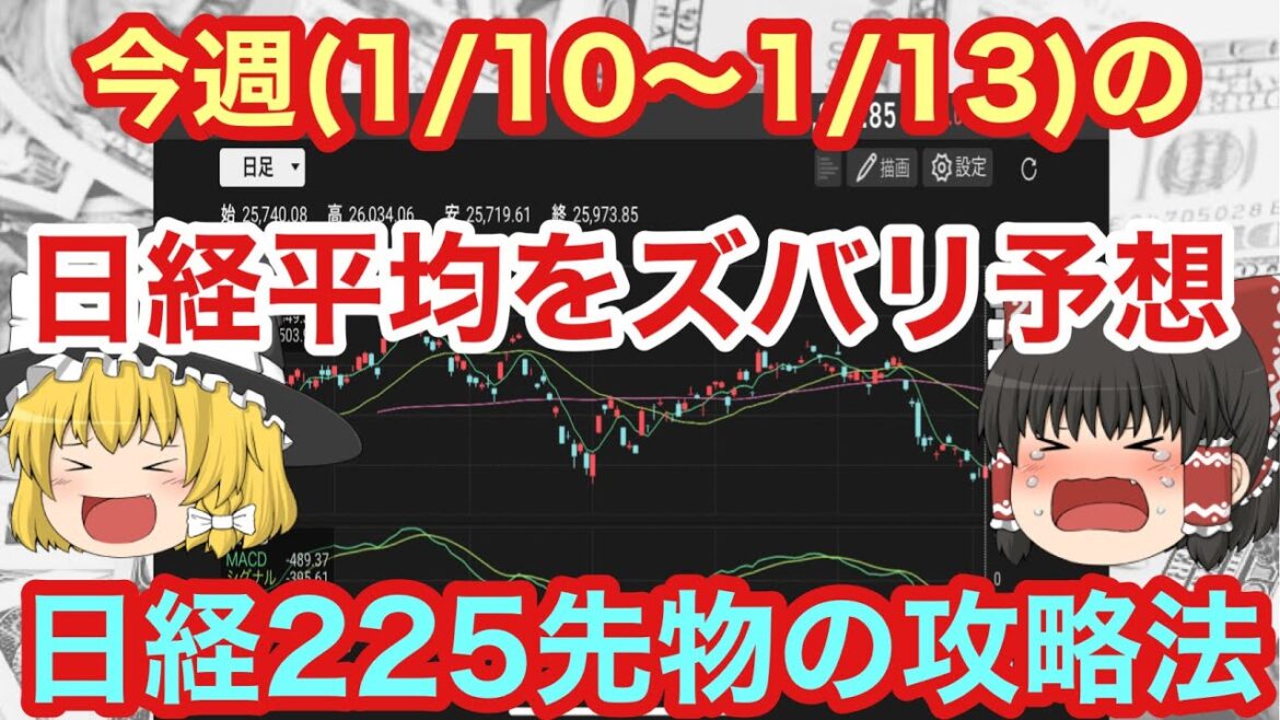 【日経平均予想】今週(1/10〜1/13)の日経平均株価をズバリ予想！日経平均は爆上がりのチャンス！日経225先物　ゆっくり解説　投資