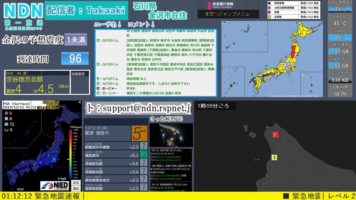【緊急地震速報（予報）】宗谷地方北部　最大震度5弱