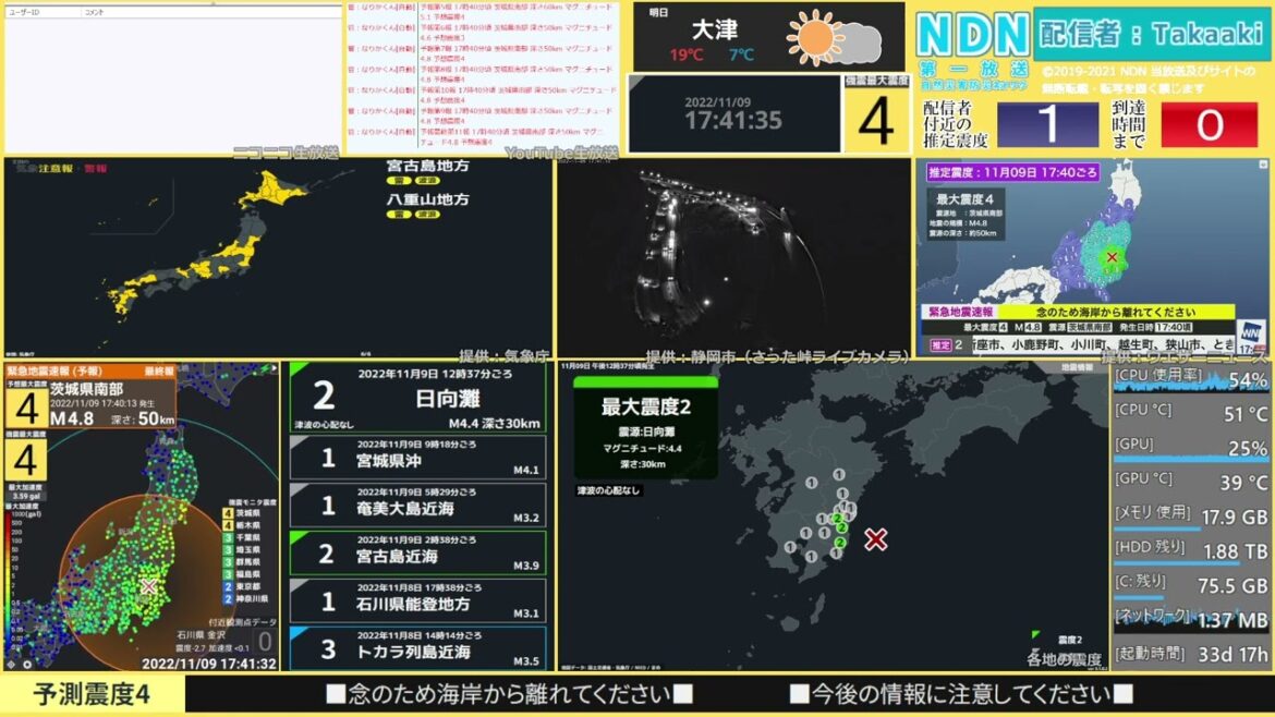 【緊急地震速報（予報）】茨城県南部　最大震度5強