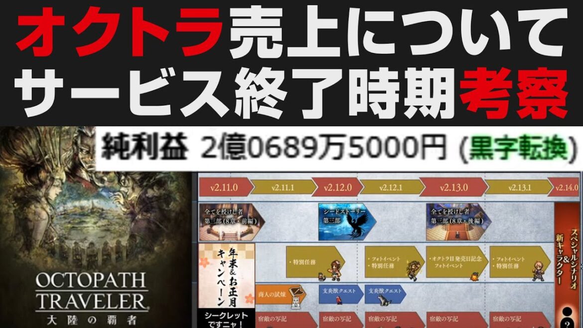 【オクトラ大陸の覇者】サービス終了時期を考察。売上について【オクトパストラベラー大陸の覇者検証】OCTOPATH TRAVELER CotC