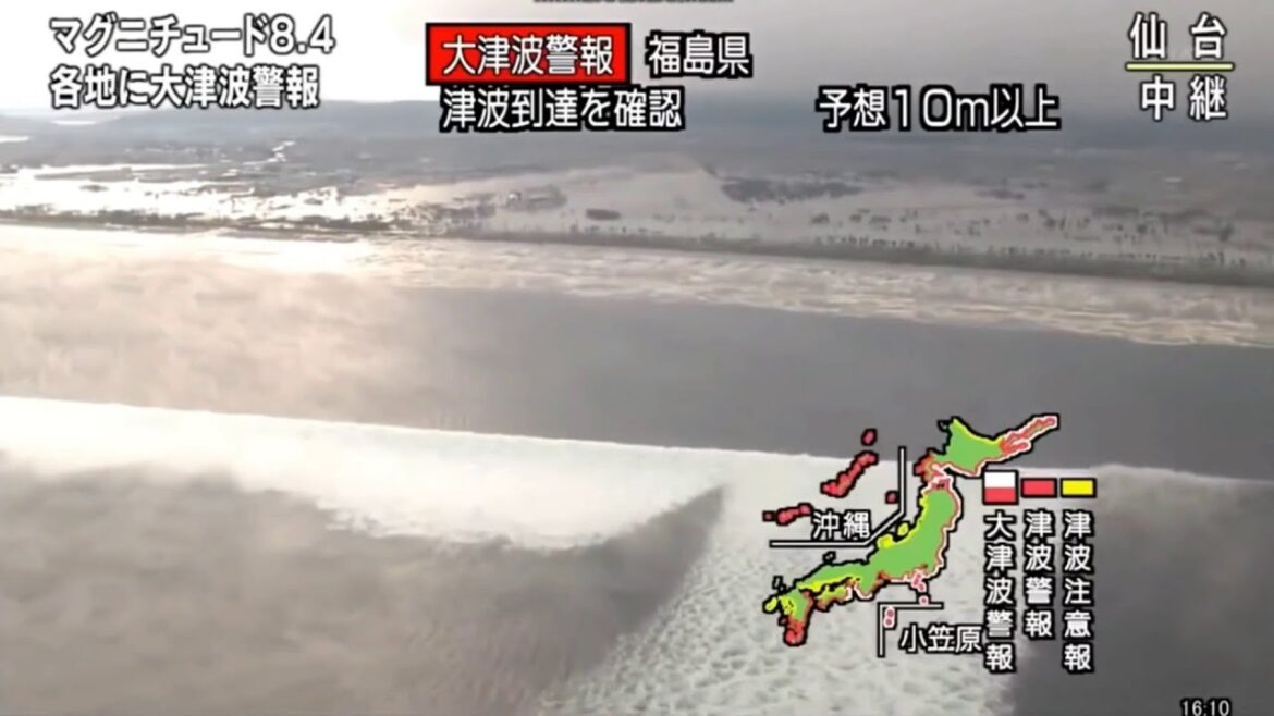 津波地震ライブ！逃げ惑う飲み込まれた人々と自動車！東日本大震災　緊急地震速報　瞬間　中継　仙台湾　JAPAN Tsunami earthquake live!