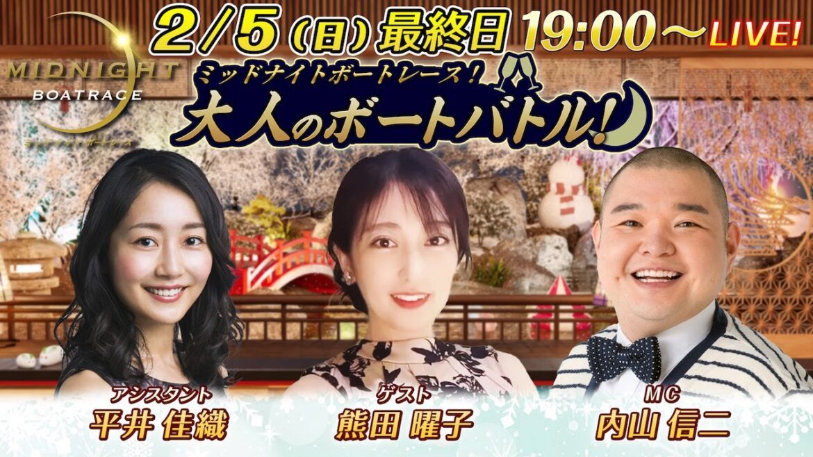 ミッドナイトボートレースライブ 大人のボートバトル！ 最終日｜内山信二 熊田曜子｜2月5日(日）19:00～｜ボートレース若松