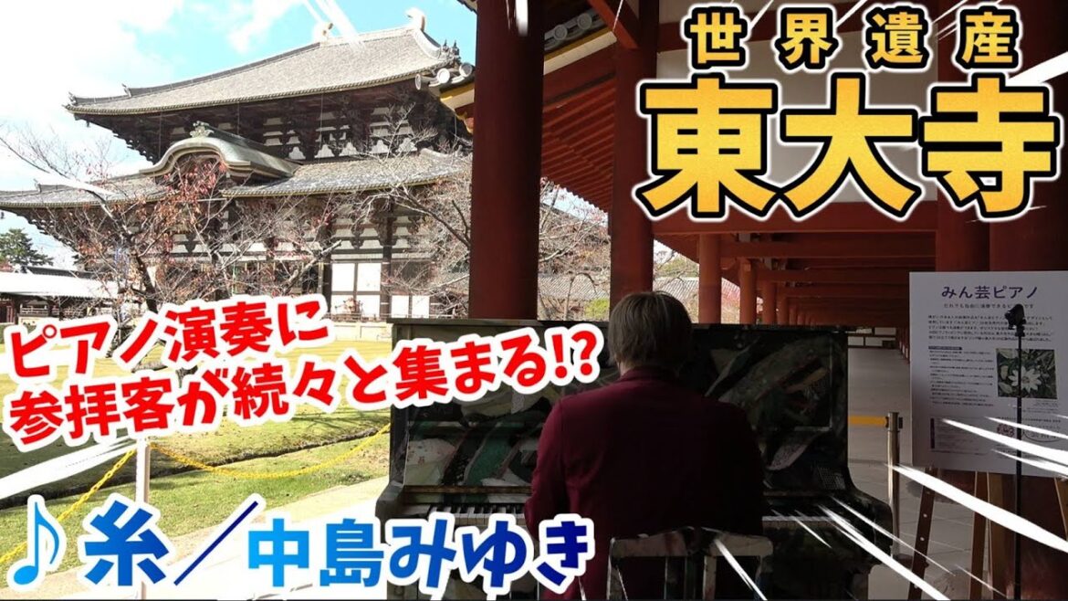 【ストリートピアノ】『糸』中島みゆき 世界遺産“東大寺”に響き渡るピアノに参拝客が続々と集まった！？〔奈良県みん芸コラボ企画 みん芸ピアノ in 東大寺〕