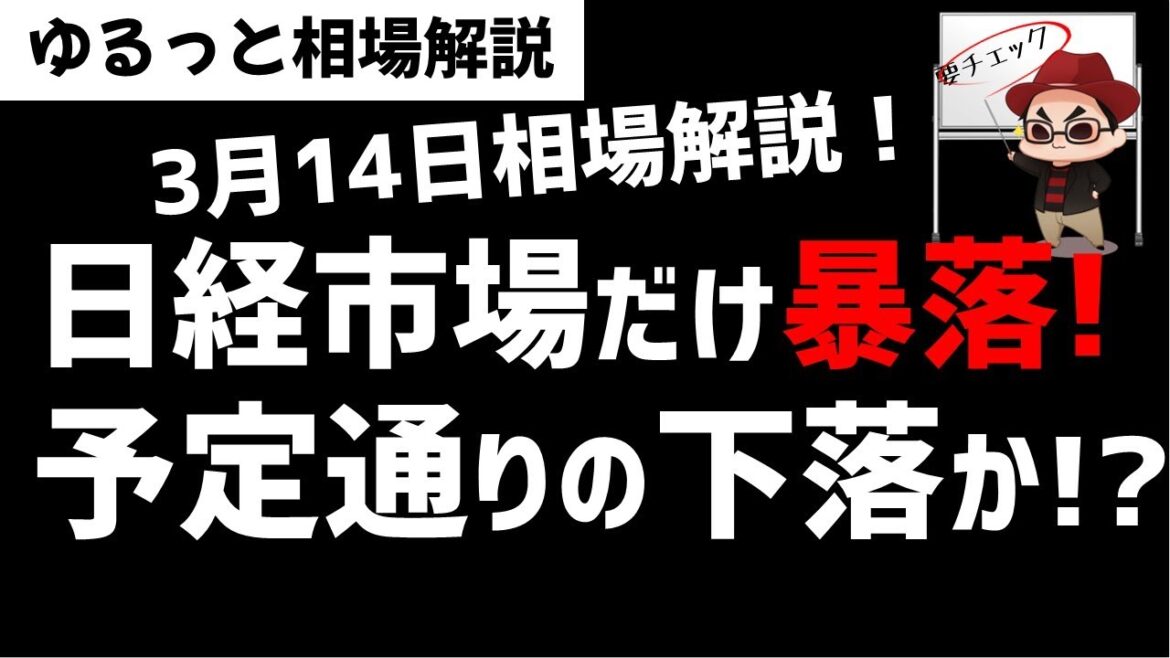 【3月14日のゆるっと相場解説】日経平均株価は暴落！予定通りの下落なのか？日本株だけなぜ？ズボラ株投資