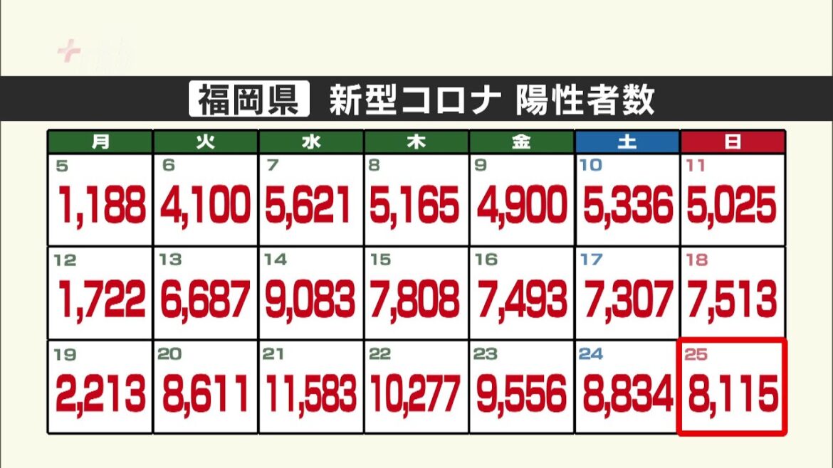 ８月以来の病床使用率７０％超え　新型コロナ陽性（２５日）福岡県８１１５人