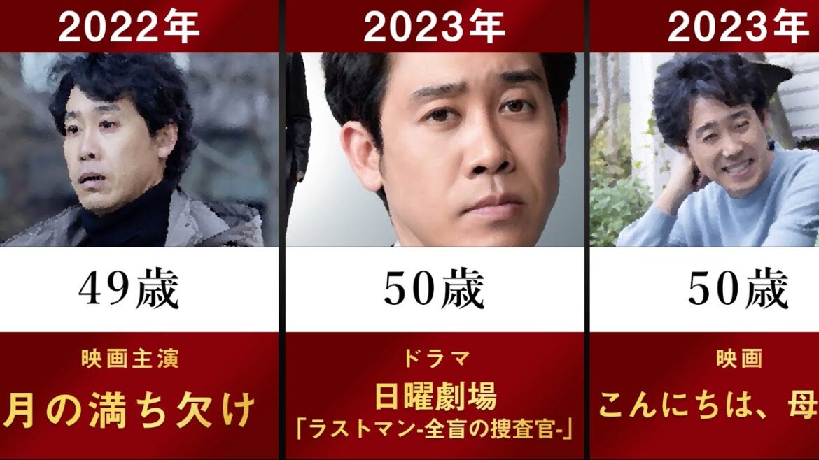 【ラストマン】大泉洋の主なドラマ・映画を年齢順に並べてみた【全盲の捜査官 TEAM NACS 福山雅治 俳優 こんにちは、母さん 月の満ち欠け 元彼の遺言状 鎌倉殿の13人 浅草キッド】