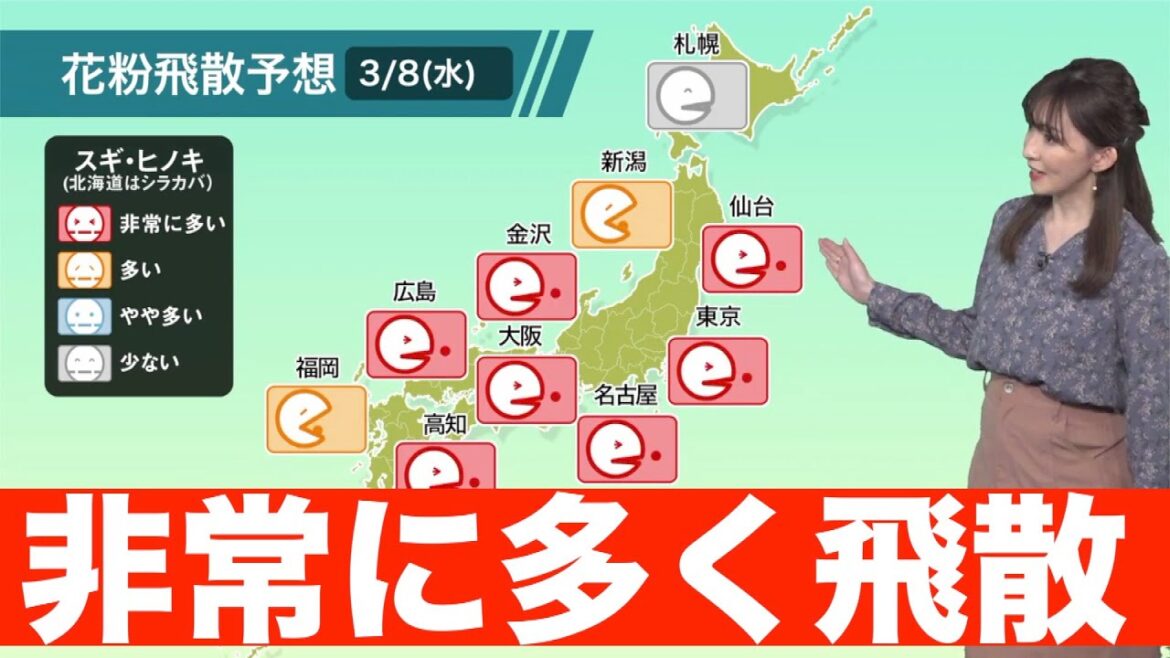 ＜花粉情報＞広範囲で花粉が非常に多く飛散するおそれ
