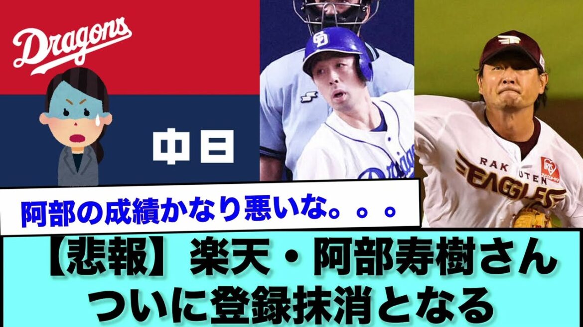 【悲報】楽天・阿部寿樹さん、ついに登録抹消となる