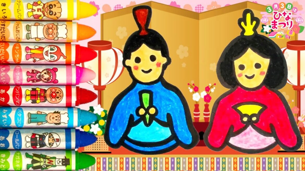 アンパンマンのクレヨンでひな祭りのひな人形を描いてみよう☆ Drawing and Painting Hina-Dolls for Kids & Toddlers | Simple Art Tips
