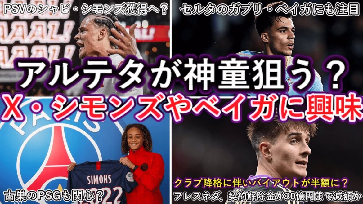 【アルテタの求める人材】 アーセナルが神童シャビ・シモンズやガブリ・ベイガに興味？アーセナルが関心フレスネダ契約解除金が2000万ユーロまで減額か
