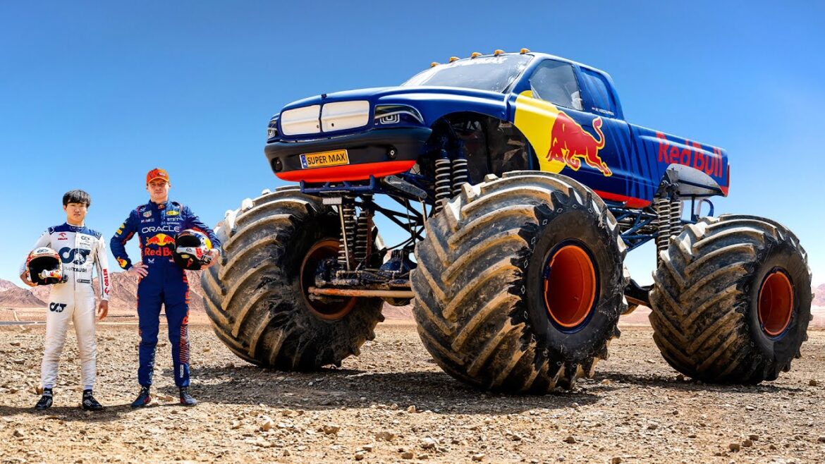 F1 Drivers Race HUGE Mega Trucks (Max vs Yuki) 🇦🇹