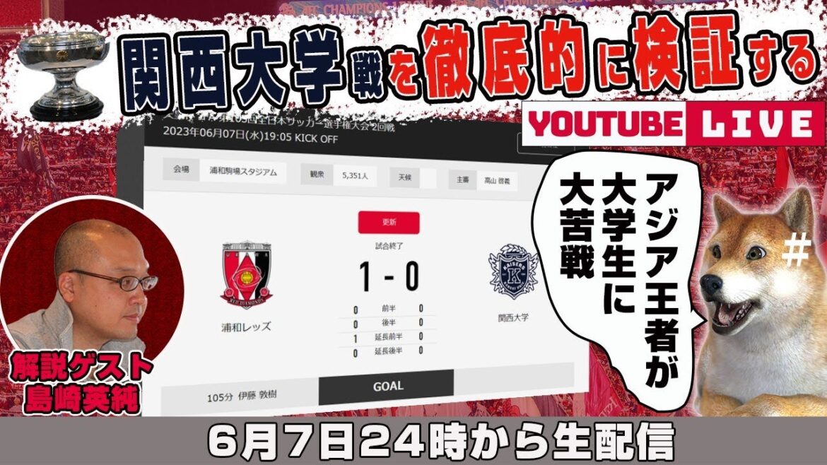 島崎英純さんと天皇杯2回戦「浦和レッズvs関西大学」を徹底的に振り返るライブ配信