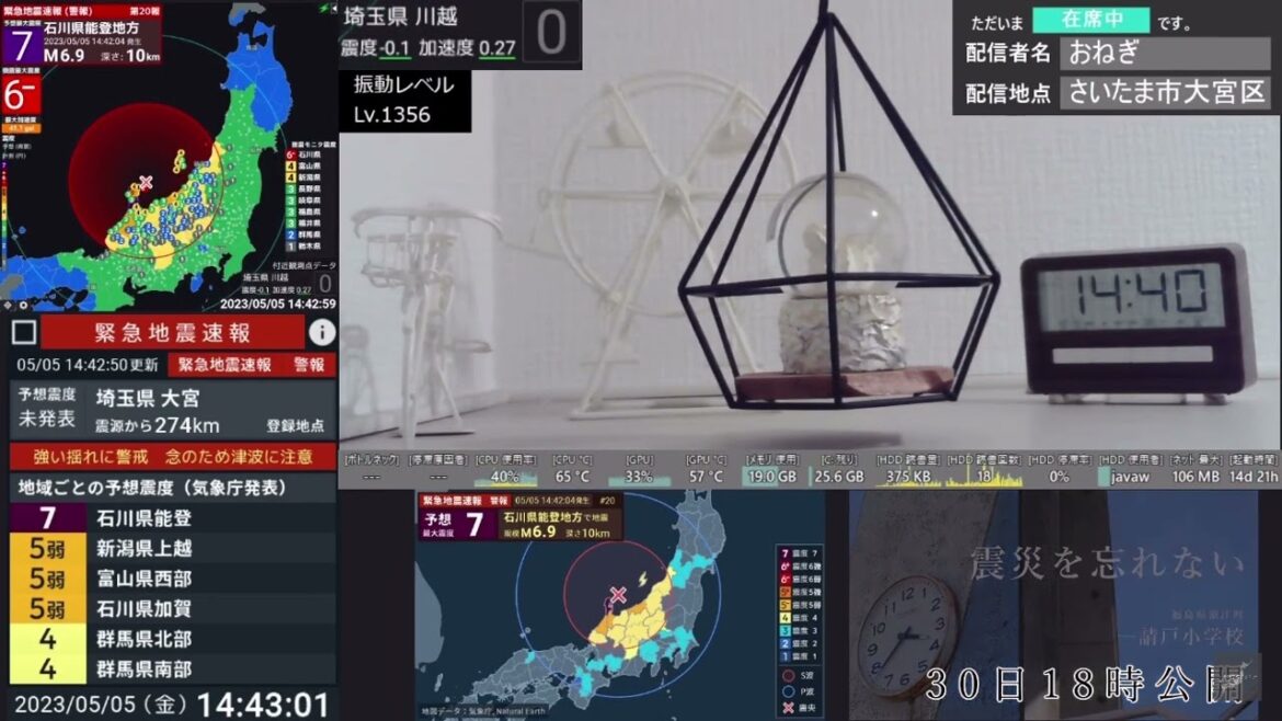 [強震モニタアーカイブ] 震源地 石川県能登地方 最大震度6強