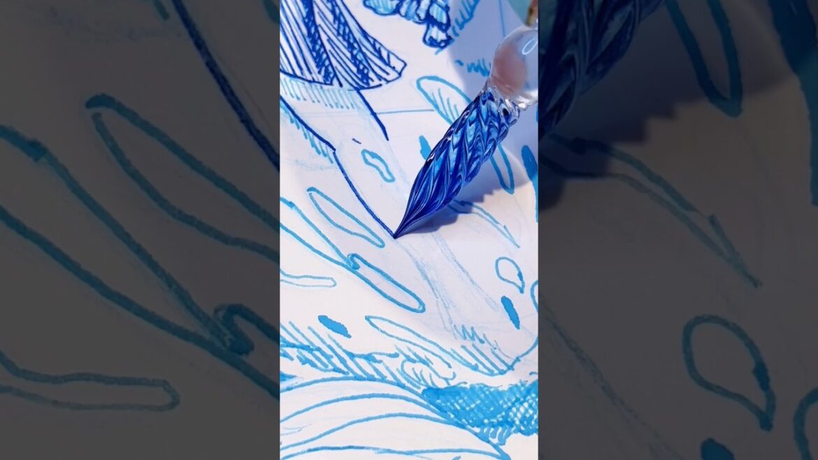 【ガラスペン】で初めて描いた時の動画です🐟（去年）#アナログ  #メイキング #イラスト #art #青  #青春  #ガラスペン #夏   #文房具 #fyp #おすすめ #shorts  #綺麗